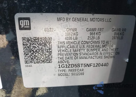 2022 Chevrolet Malibu Lt из США, поврежденный, VIN 1G1ZD5ST5NF120440